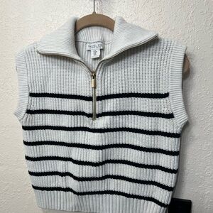 Rachel Zoe Off-White and Black Striped Zip Knit Vest